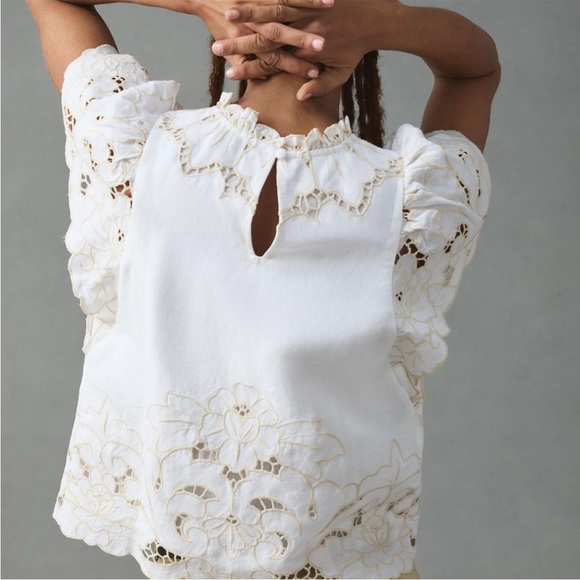 Anthropologie The Lainie High-Neck Lace Cutwork Blouse Size Medium - Picture 7 of 12